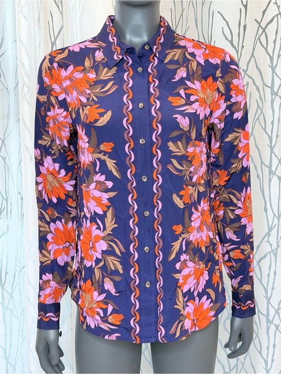 Maeve Tops - Anthropologie Maeve Paradigm Silk Buttondown Floral Blouse Navy Multi Size 8 NWT